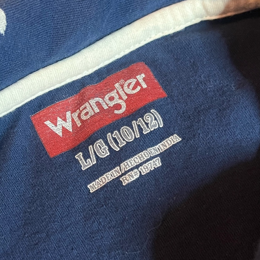 Wrangler Polo Shirt Boys Blue Tropical Palm Tree Collared Beach Cotton Large - Picture 4 of 6